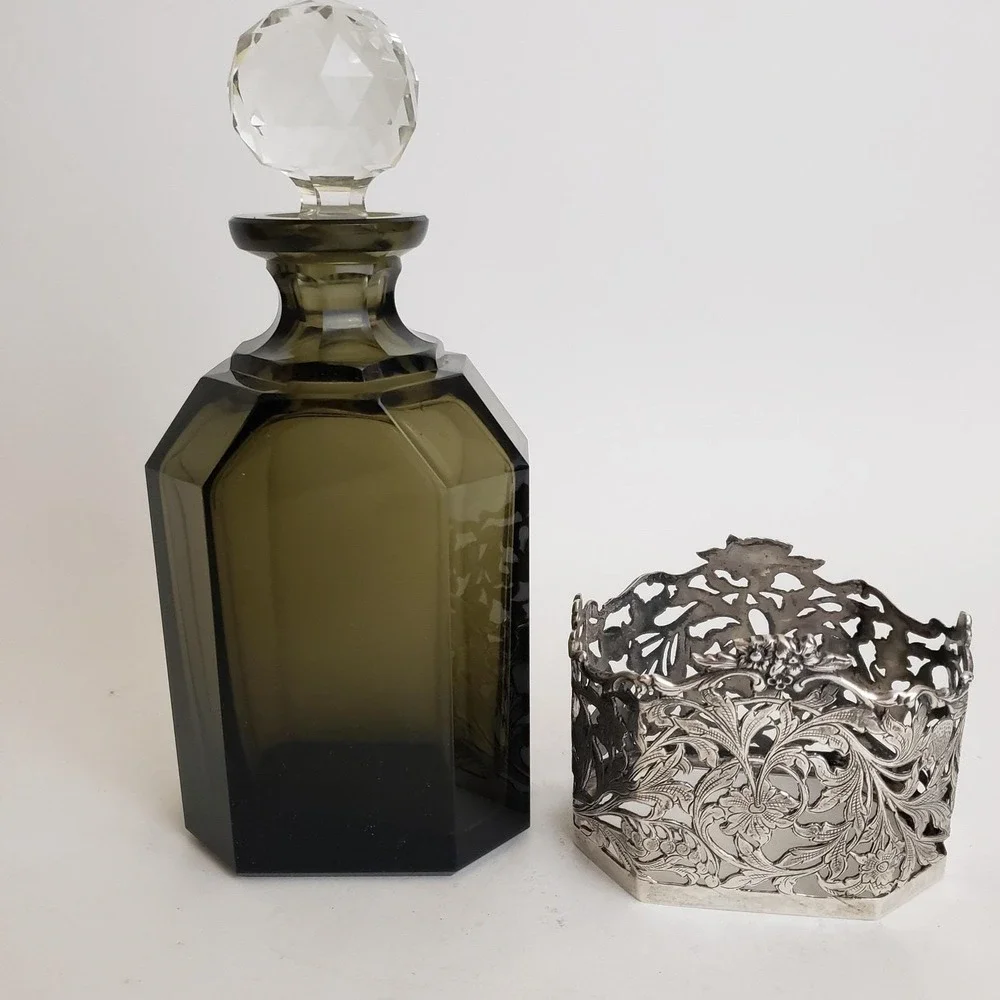 VTG BW Van Eldik Green Glass & Sterling Silver‎ Decanter. Netherlands. 126g 925